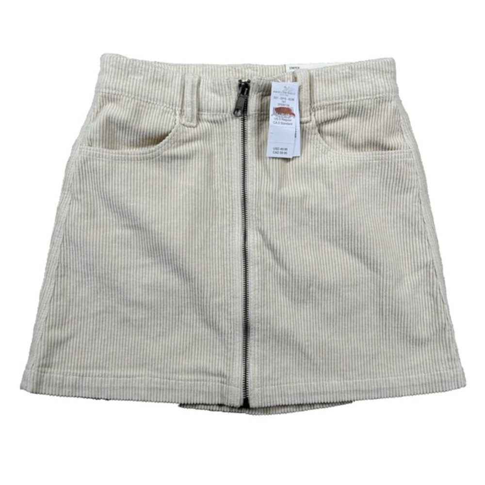 American Eagle Corduroy Skirt Women 0 23W Super High Rise Full Zip Ivory Stretch